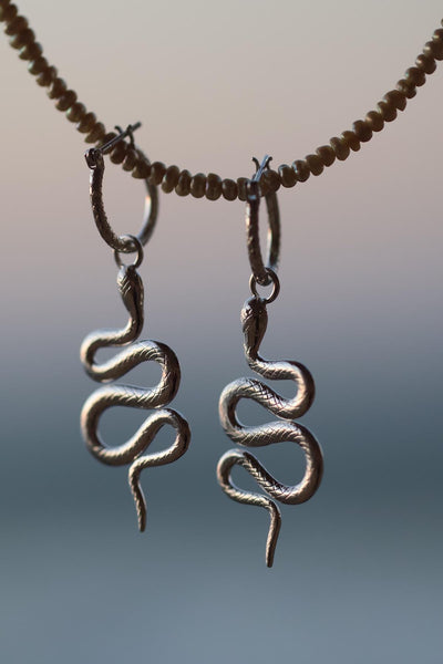 Silver Snake Hoops Sterling Silver Serpent Jewelry Hoops with Detachable Charms Silver Gifts for Her Hand made Unique Boho Earrings Long